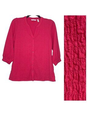 Isaac Mizrahi Live Blouse Size Small Textured Knit V-Neck 3/4 Sleeve Loose Fit